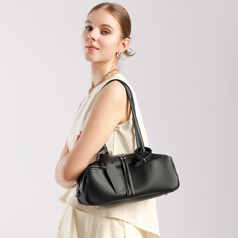 Classic Black Leather Shoulder Bag