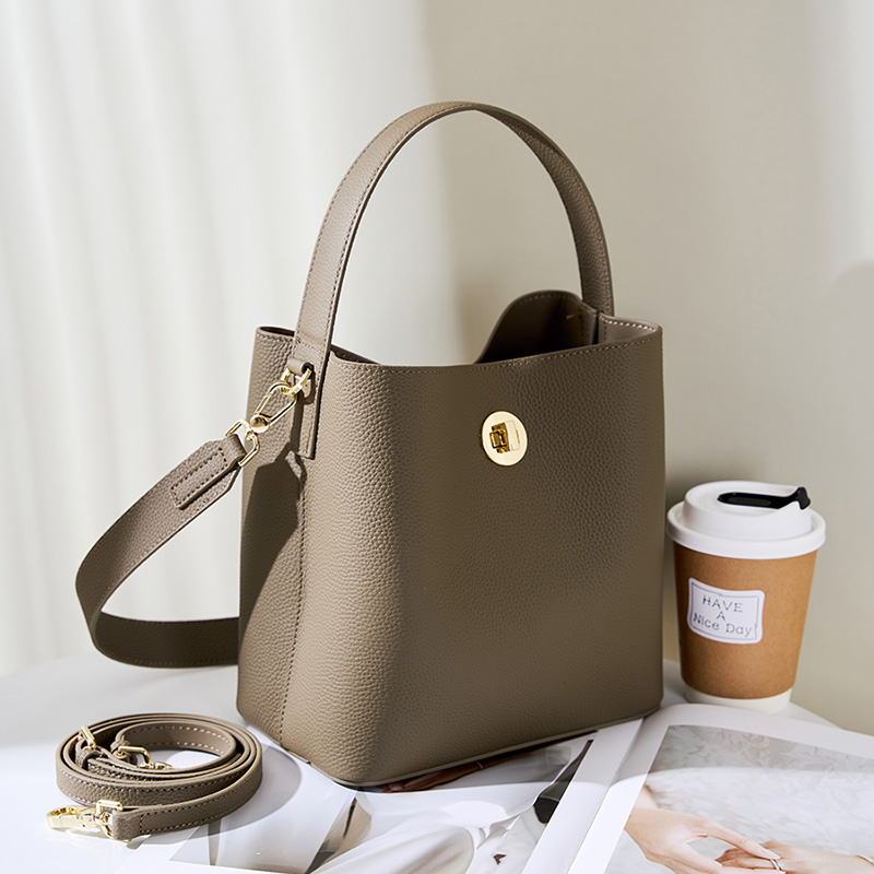 Taupe Leather Bucket Bag