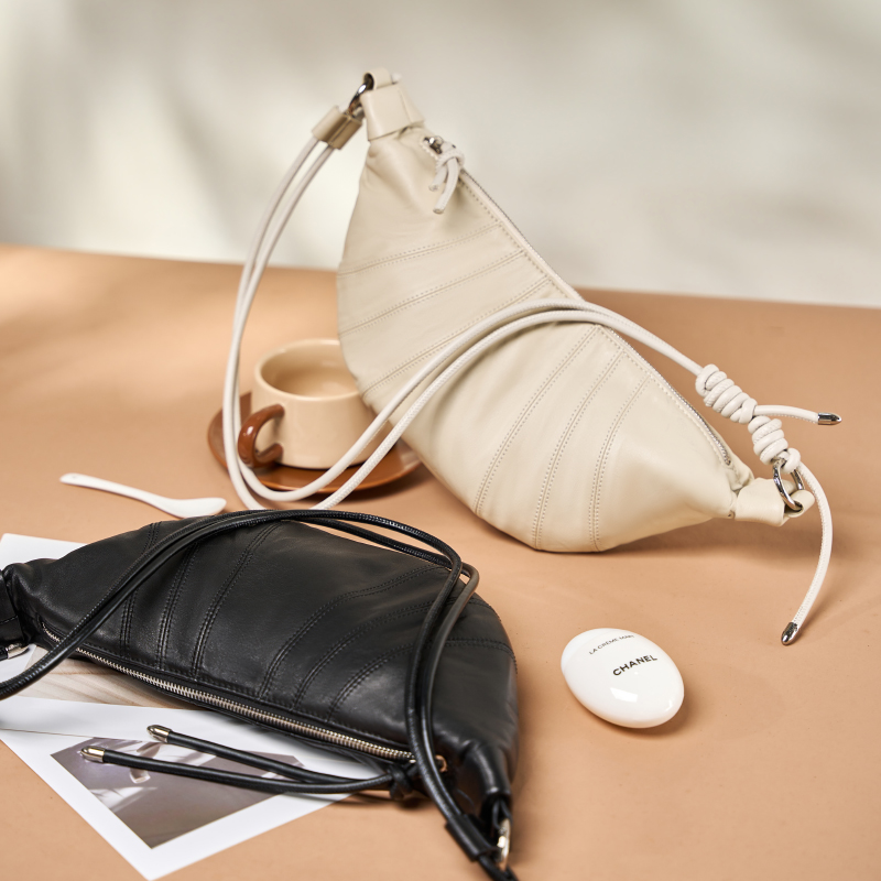 Beige Crescent Shoulder Bag