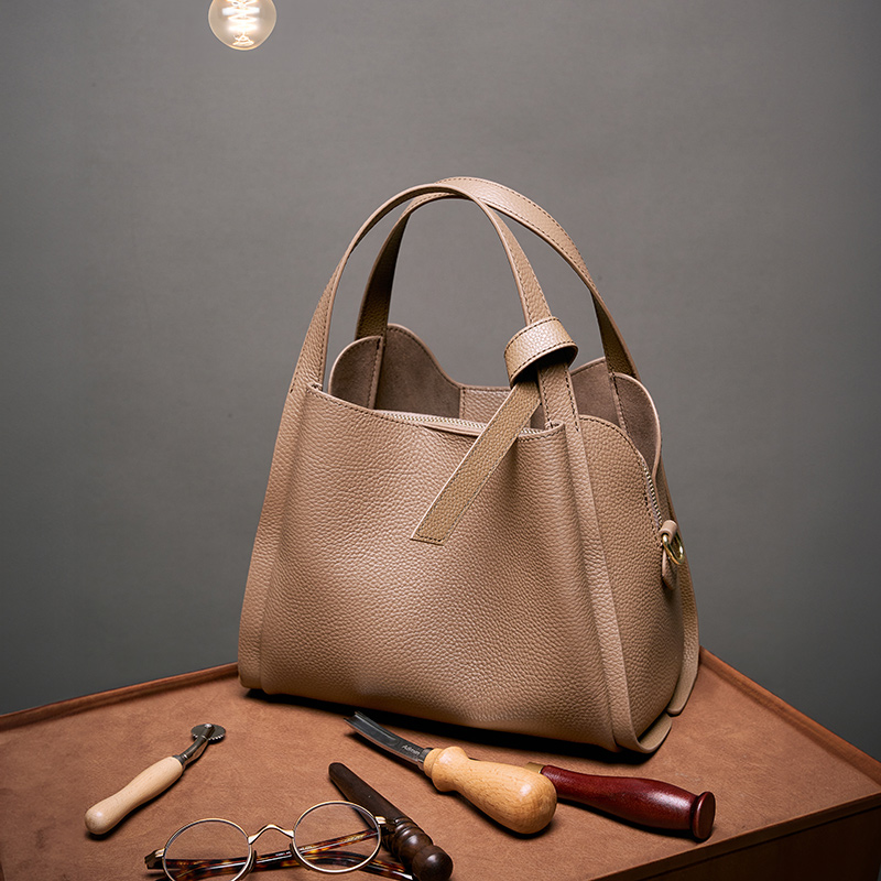 Taupe Leather Tote Bag