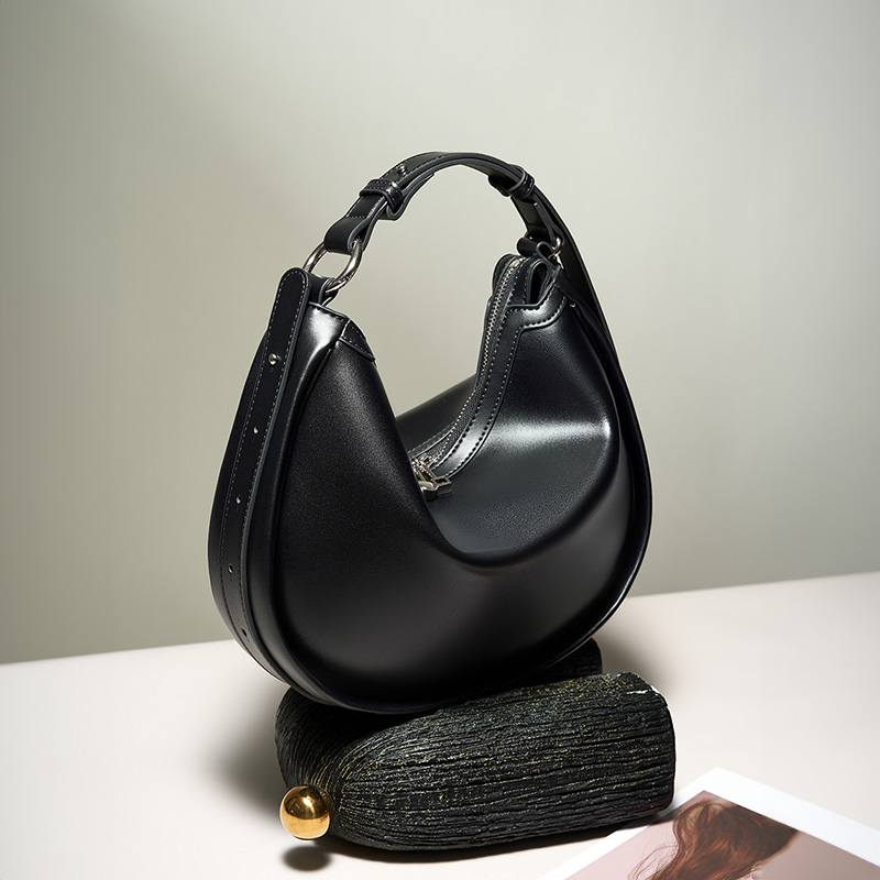 Modern Crescent Leather Handbag