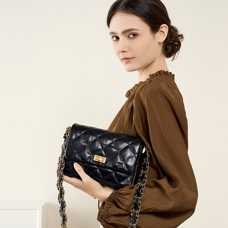 Quilted Black Leather Shoulder Bag