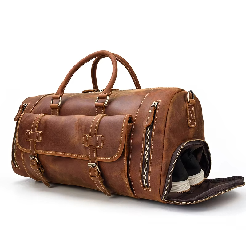 Leather Weekender Duffel Bag