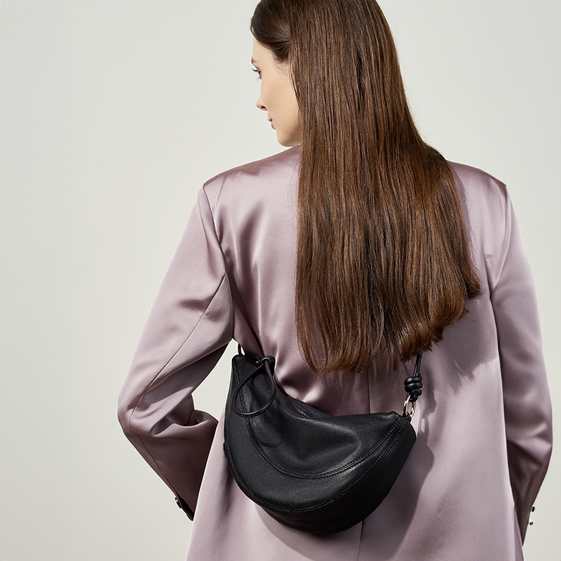 Metallic Silver Crescent Shoulder Bag