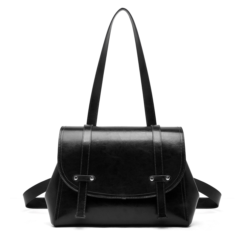 Classic Black Leather Shoulder Bag