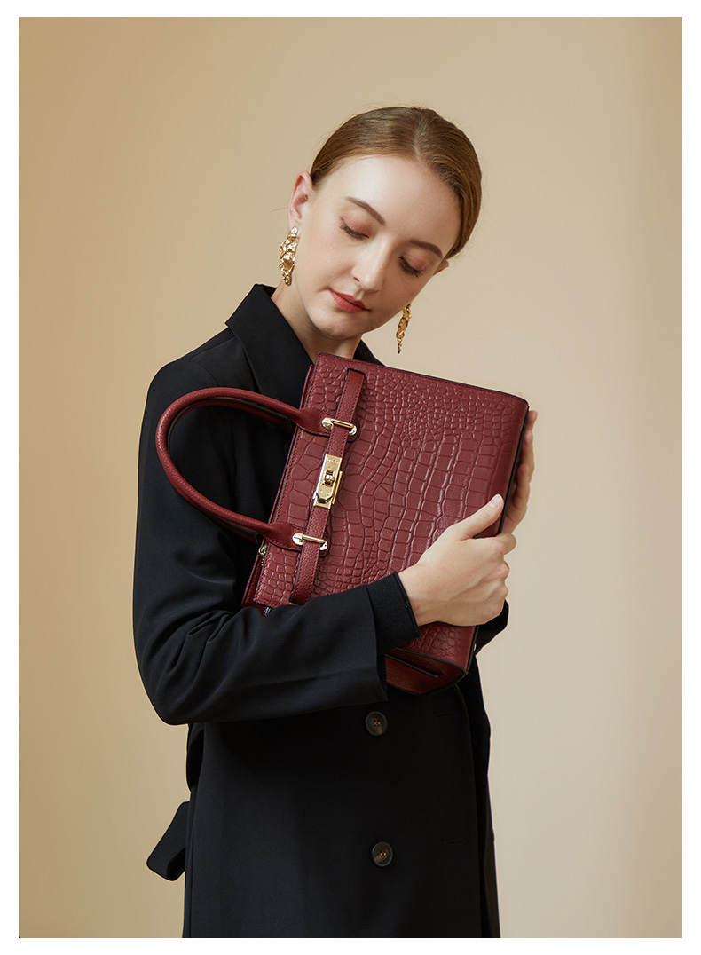 Burgundy Croc-Embossed Tote Bag