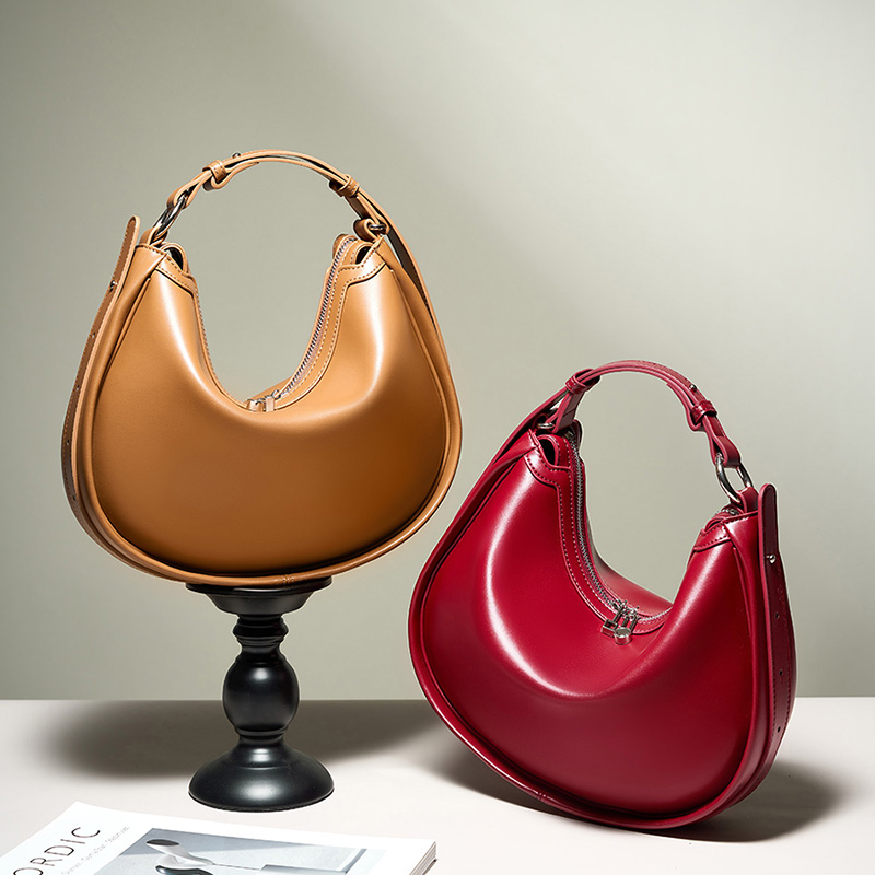 Modern Crescent Leather Handbag