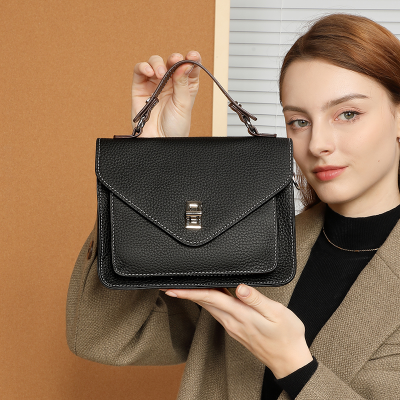 Classic Black Leather Handbag