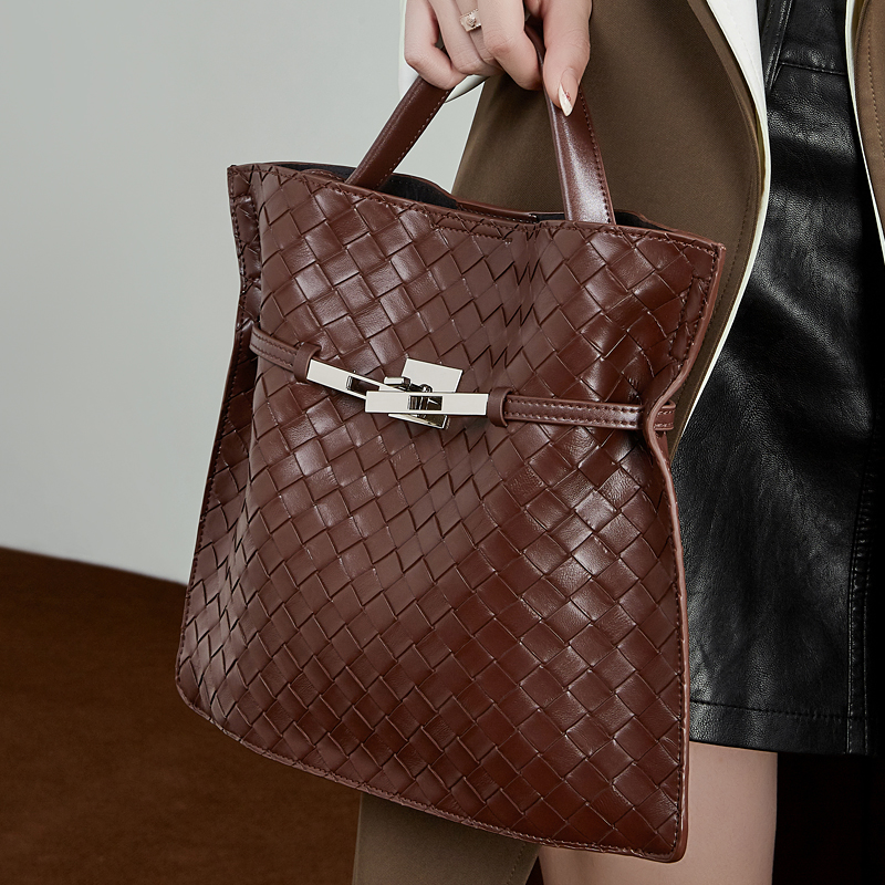 Brown Woven Leather Tote