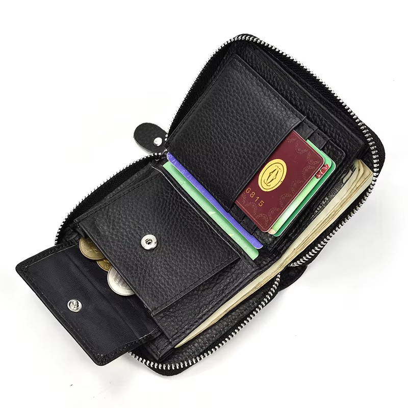 Black Leather Zip Wallet