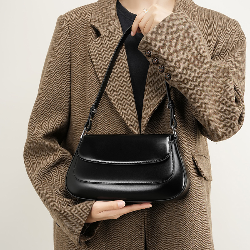 Classic Black Leather Shoulder Bag