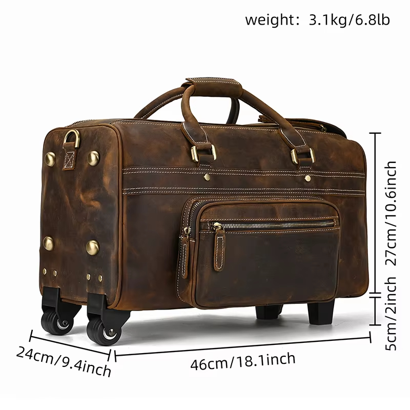Vintage Leather Rolling Duffel Bag