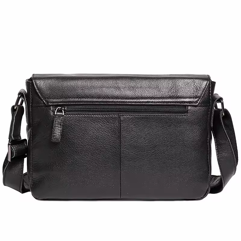 Men's Black Leather Messenger Bag