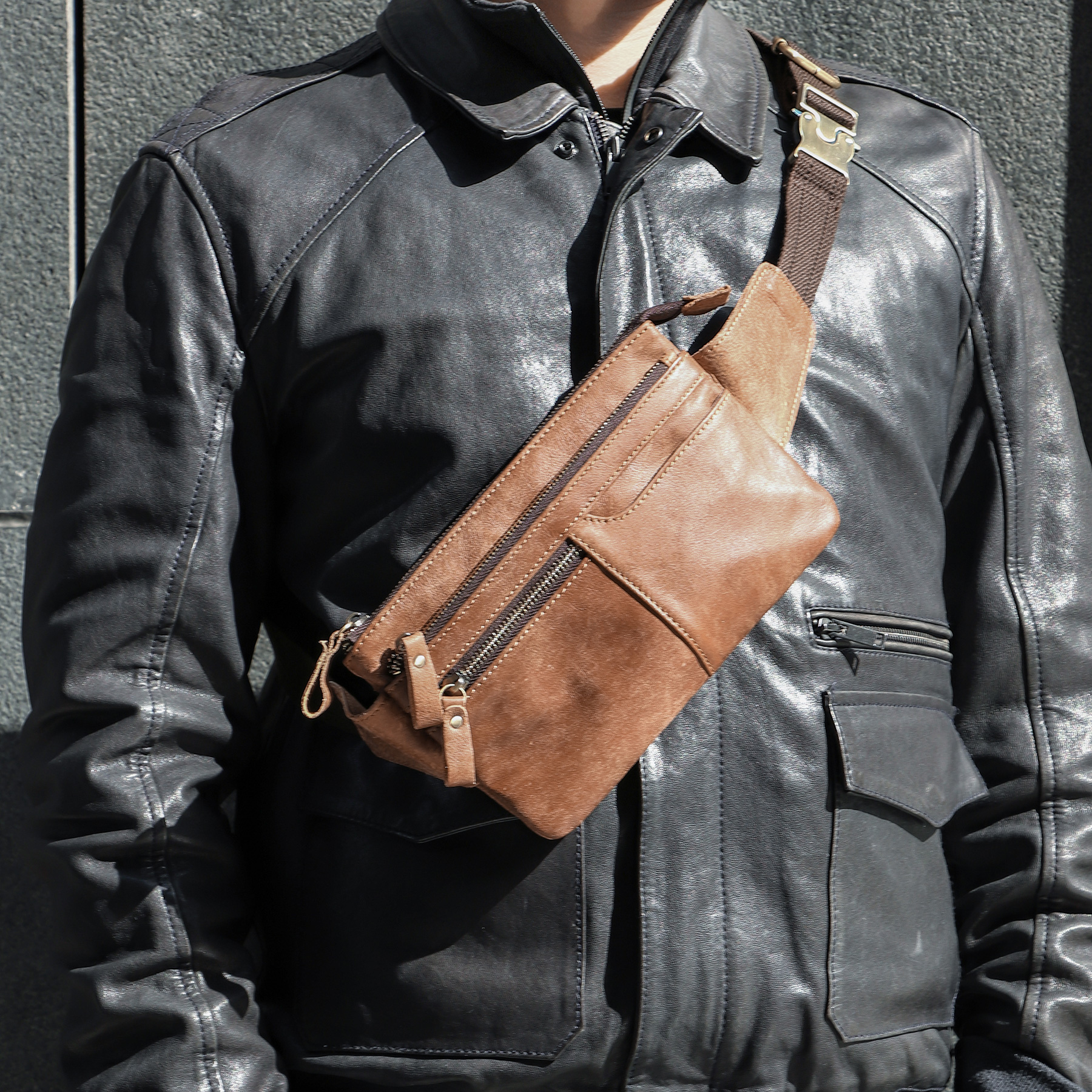 Black Leather Waist Bag