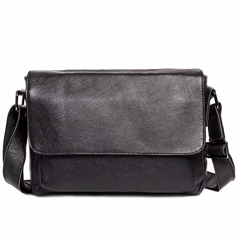 Men's Black Leather Messenger Bag