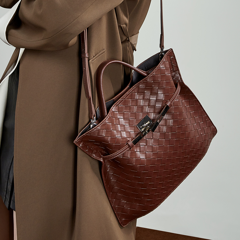 Brown Woven Leather Tote
