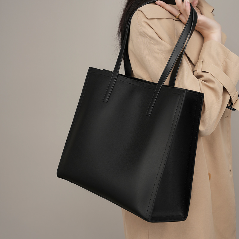 Classic Black Leather Tote