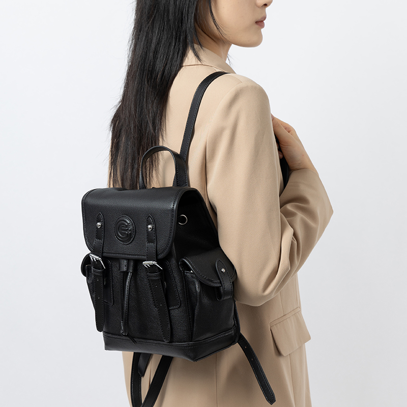 Classic Black Leather Backpack