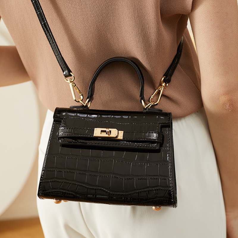 Croc-Embossed Leather Handbag