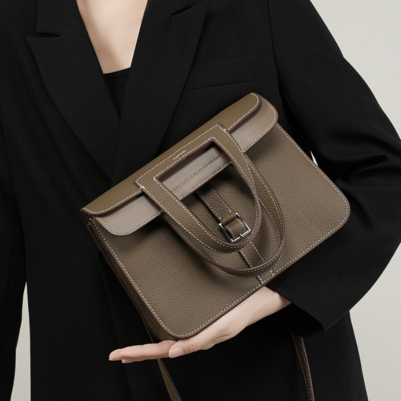 Classic Taupe Leather Handbag