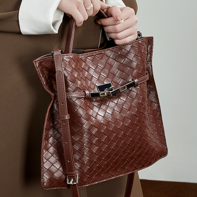 Brown Woven Leather Tote