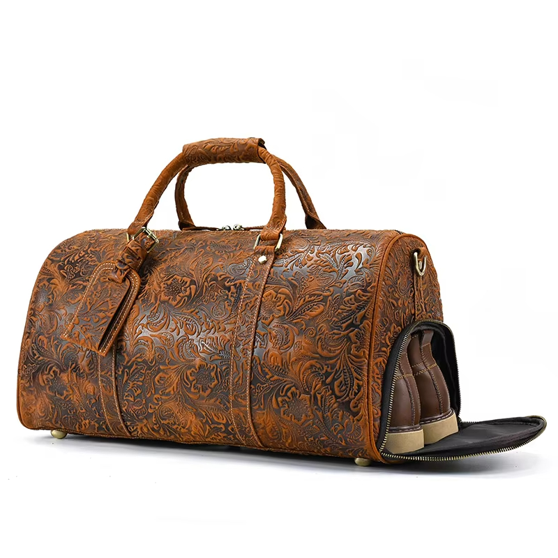 Vintage Embossed Leather Duffel Bag