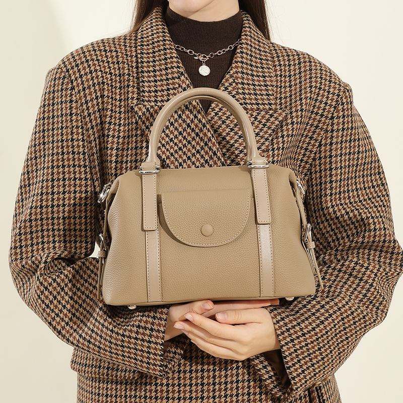 Taupe Structured Leather Handbag