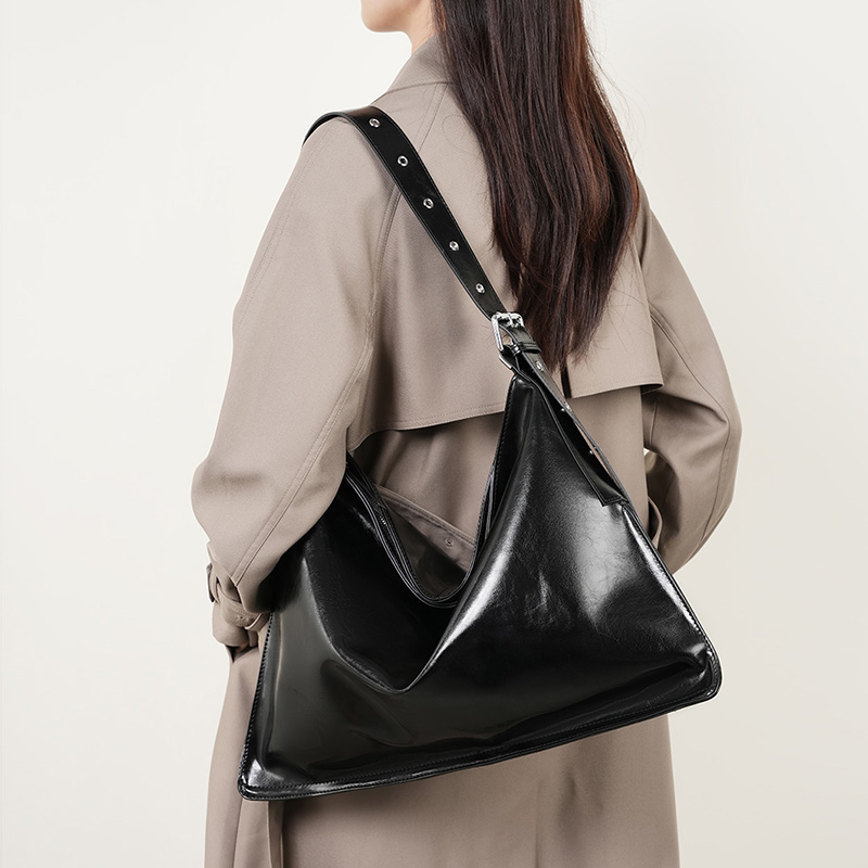 Large Black Patent Shoulder Bag