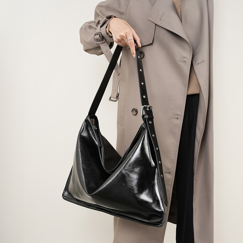 Large Black Patent Shoulder Bag