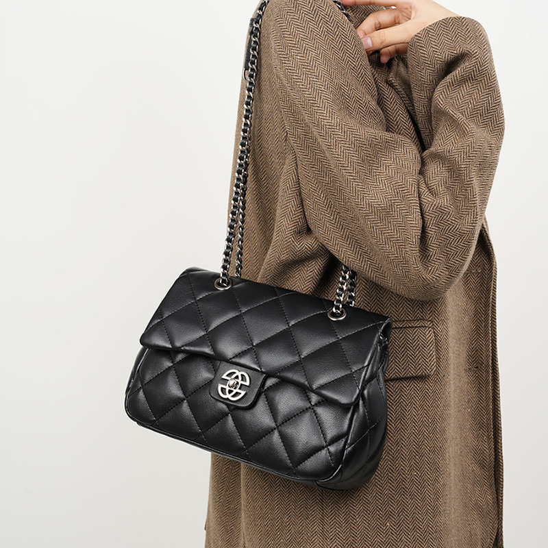 Quilted Black Leather Shoulder Bag