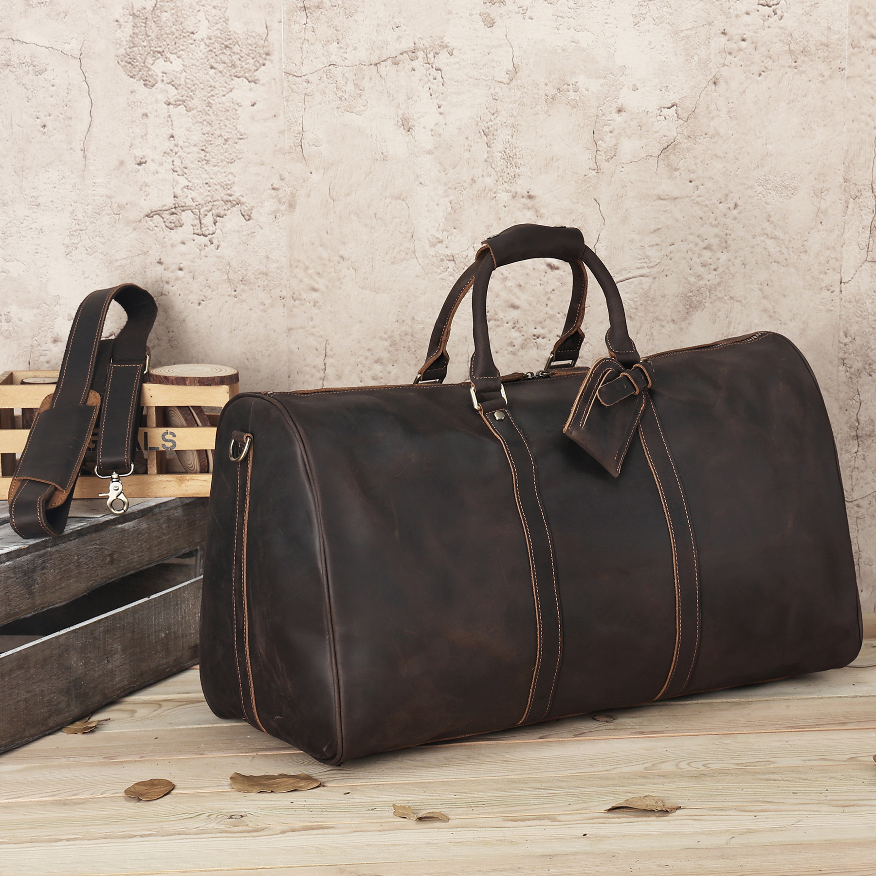 Vintage Leather Travel Duffel Bag