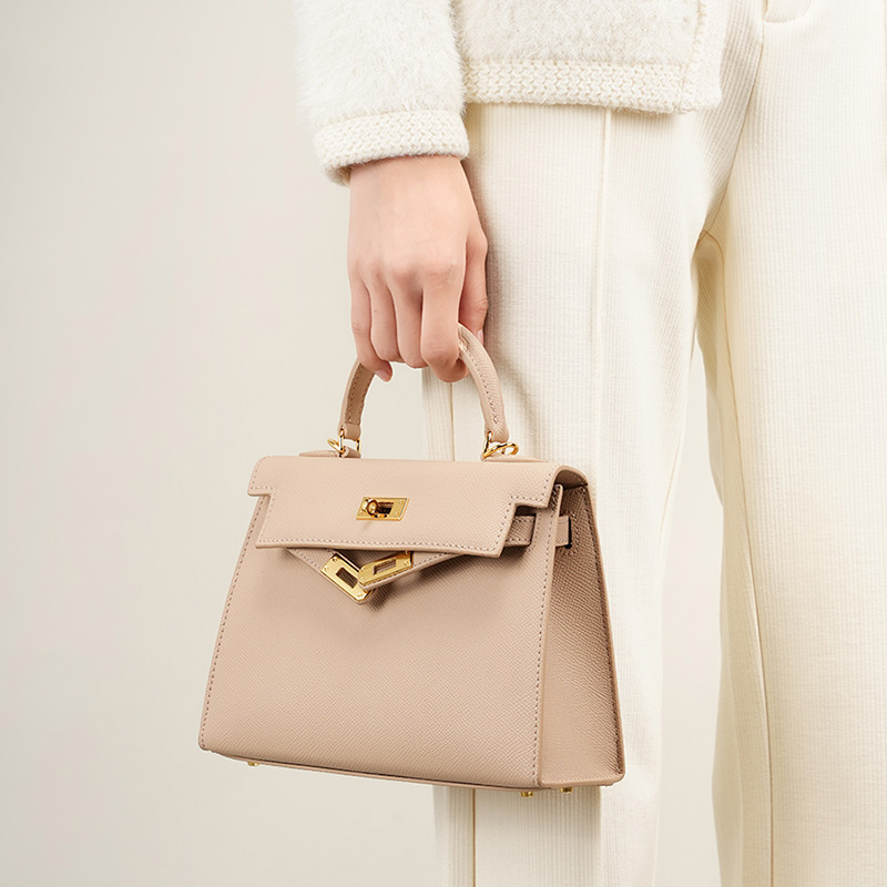 Beige Structured Handbag