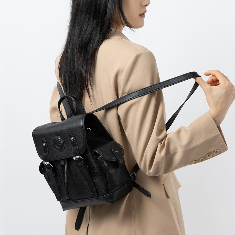 Classic Black Leather Backpack