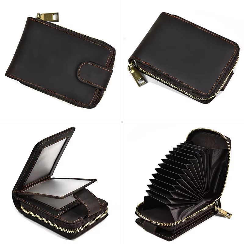Leather Zipper Card Holder Wallet