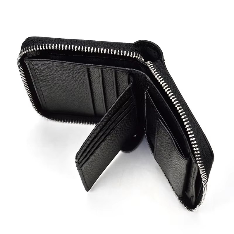 Black Leather Zip Wallet
