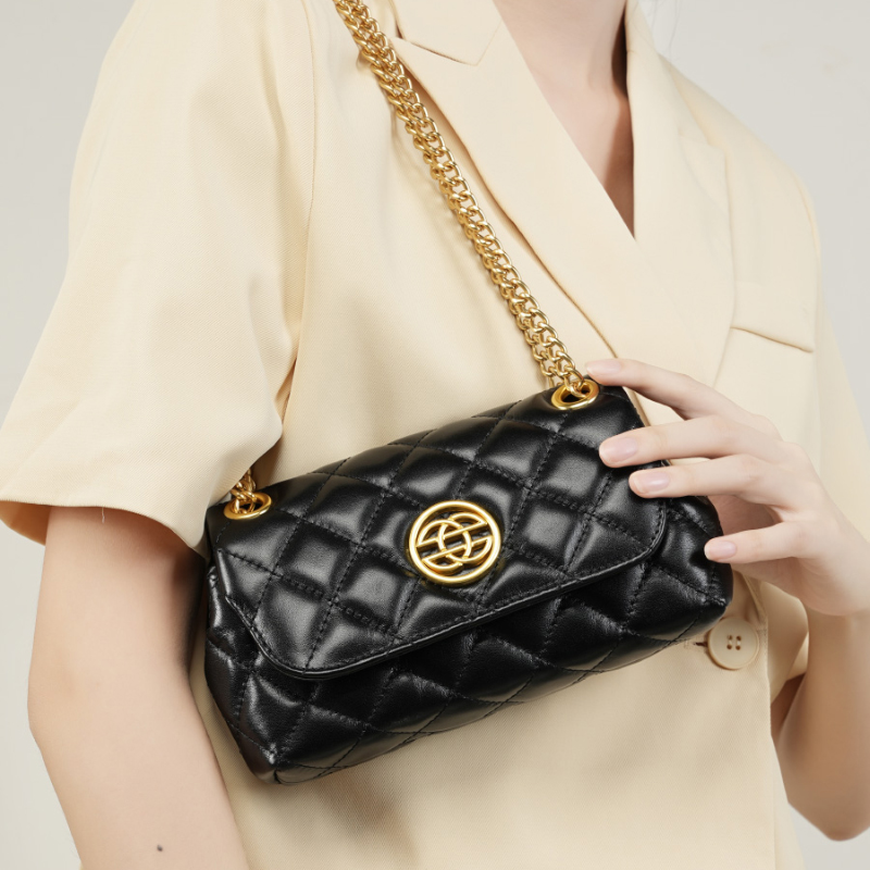Quilted Black Leather Shoulder Bag
