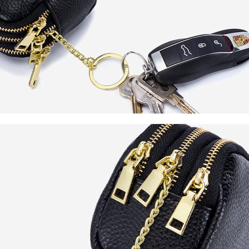 Triple Zipper Mini Leather Pouch
