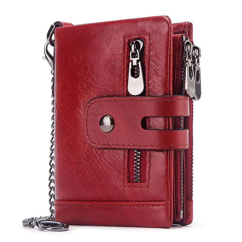 Leather Bifold Wallet with Chain
