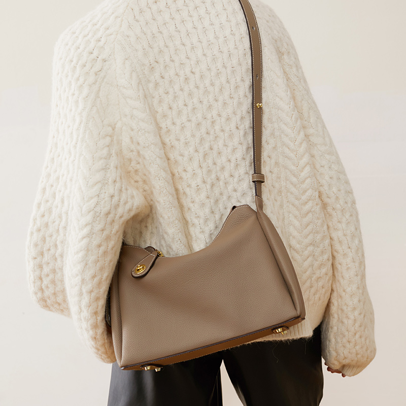 Classic Beige Leather Shoulder Bag