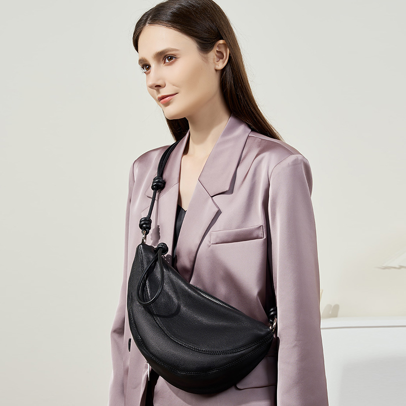 Metallic Silver Crescent Shoulder Bag