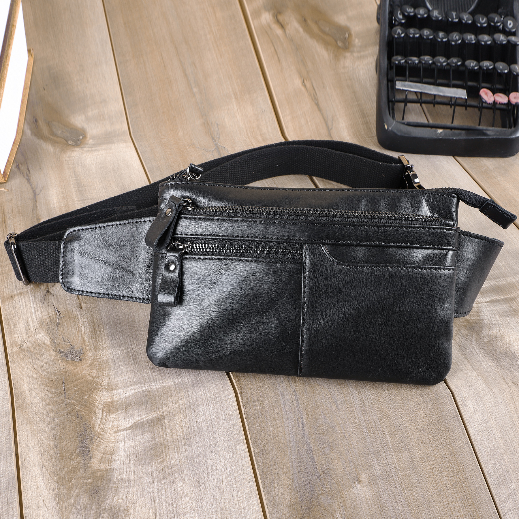 Black Leather Waist Bag