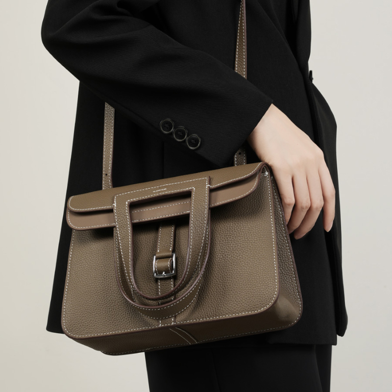 Classic Taupe Leather Handbag