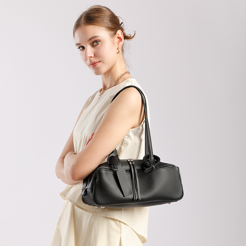 Classic Black Leather Shoulder Bag