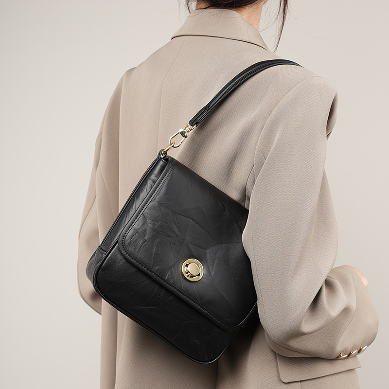Classic Black Leather Shoulder Bag