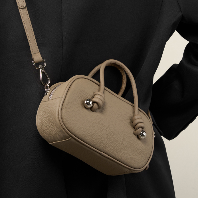 Mini Taupe Leather Crossbody Bag