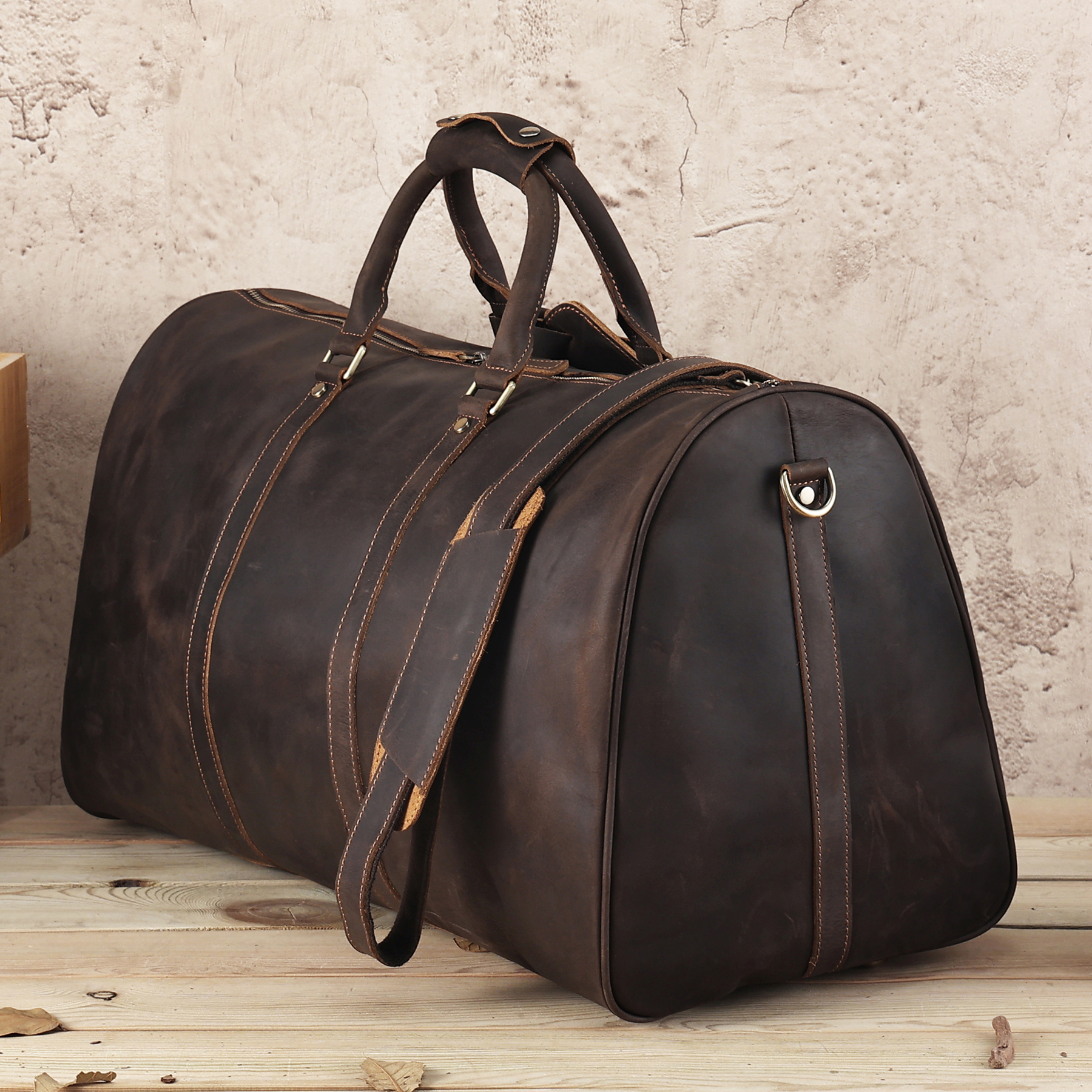 Vintage Leather Travel Duffel Bag