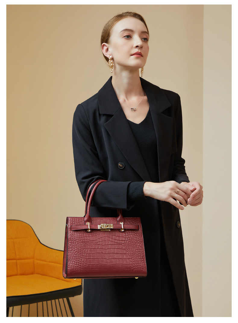 Burgundy Croc-Embossed Tote Bag