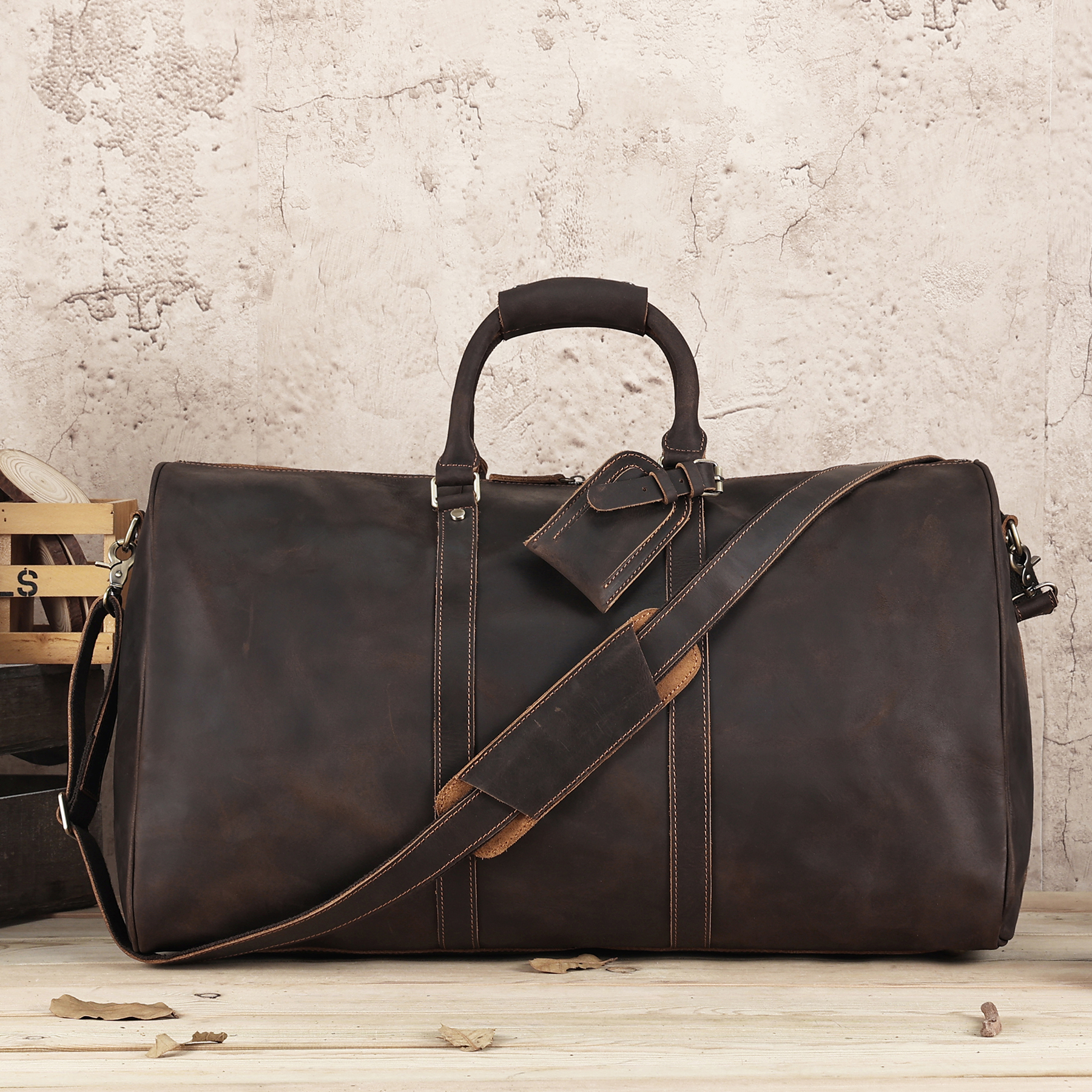 Vintage Leather Travel Duffel Bag