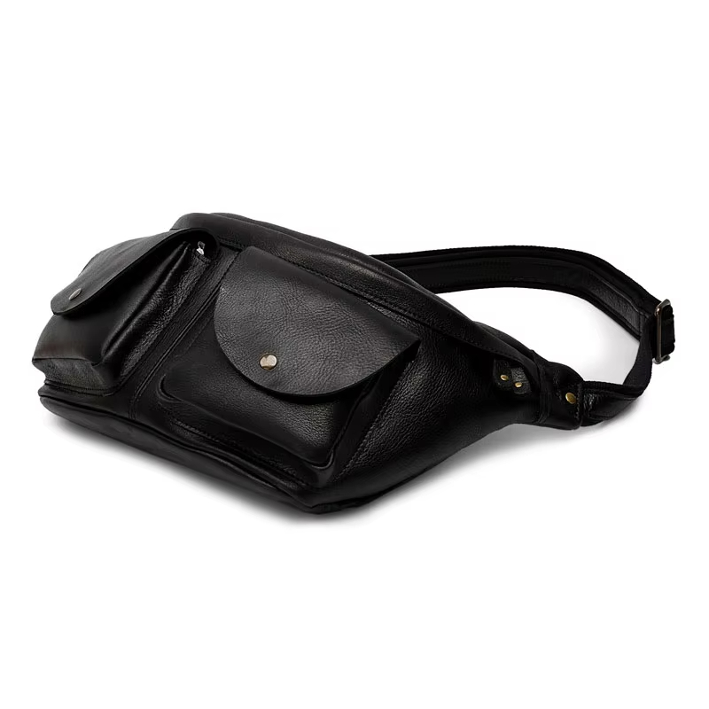 Black Leather Waist Bag