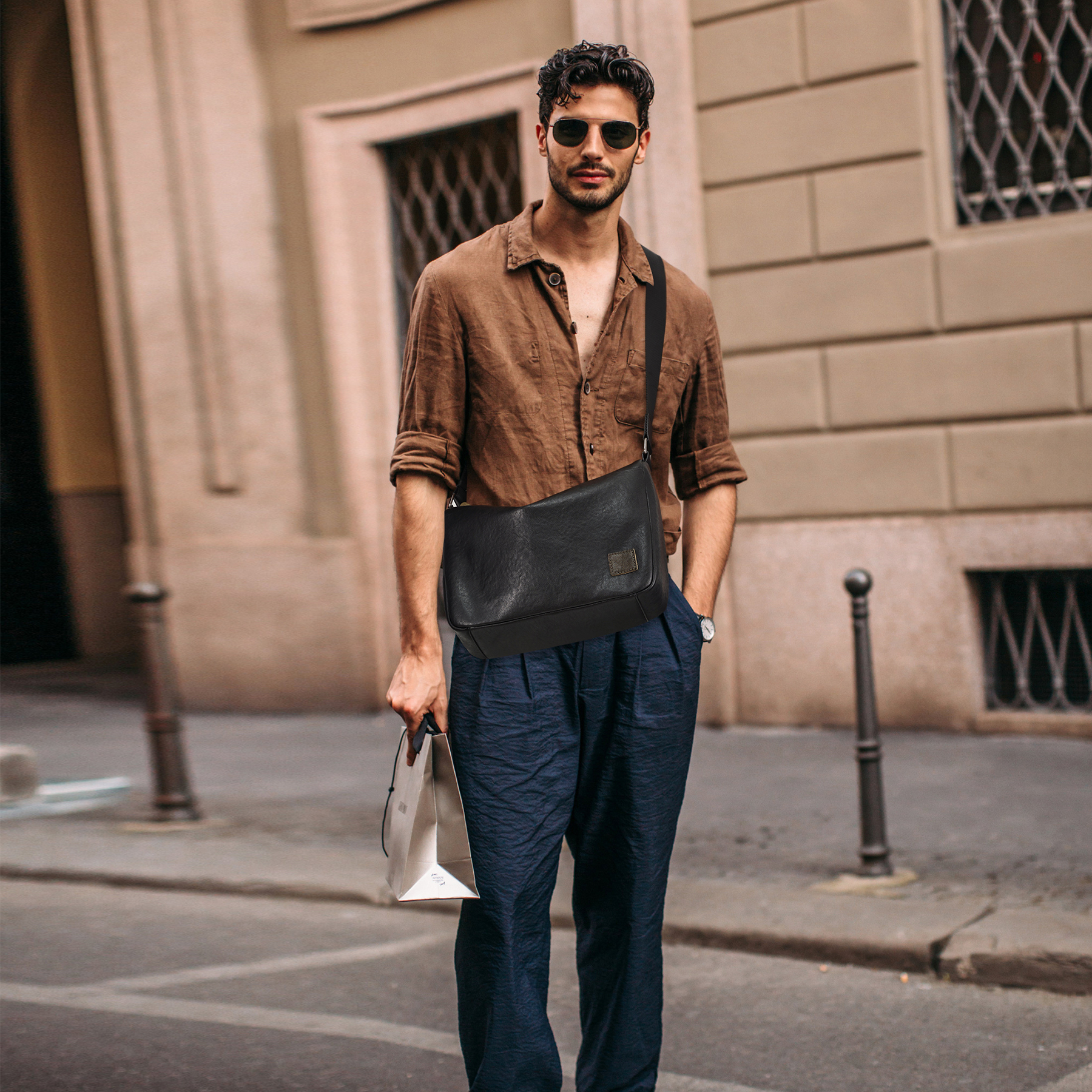 Black Leather Messenger Bag